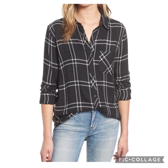 Rails Tops - Rails Speckled Black Hunter Flannel Button Front Top